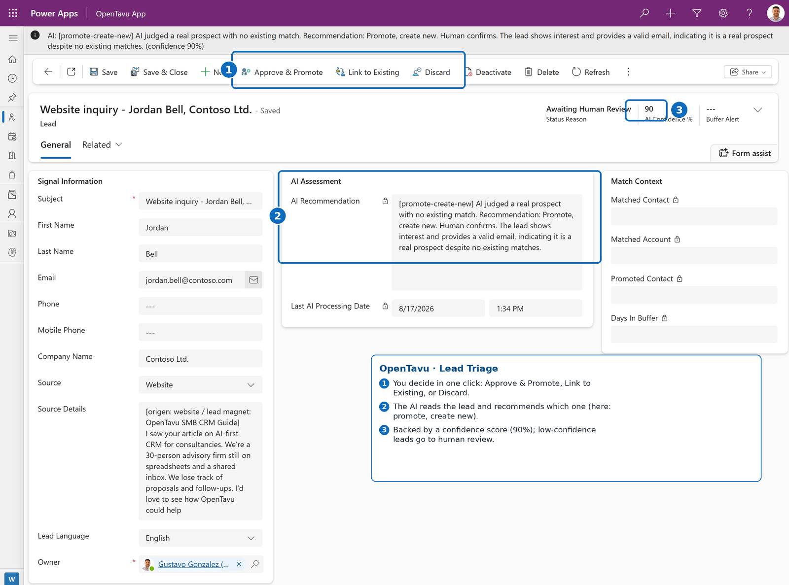 Lead Triage in the OpenTavu app
